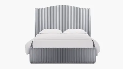 Curved Wingback Bed, Black Classic Ticking Stripe, Queen