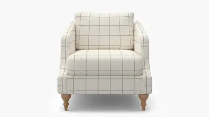 Slope Arm Chair, Coal Windowpane, Natural Turned Wood Leg