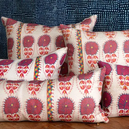 Fuchsia Daisy Suzani Pillow by St. Frank | Pink | 26" W x 26" H | Linen/Cotton/Silk
