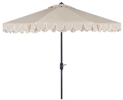 Uv Resistant Elegant Valance 9Ft Auto Tilt Umbrella - Beige/White - Safavieh