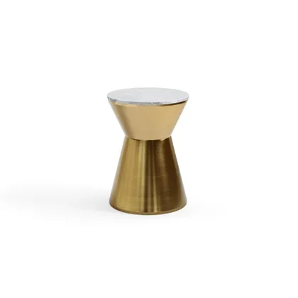 Kettle Side Table - Brass - Metal / White - Marble