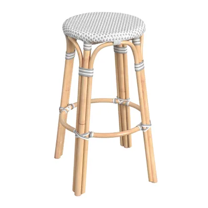 Tobias White/Gray Dot / Natural Rattan Frame Bar Stool