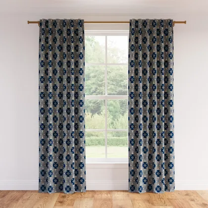 Printed Linen Curtain, Bright Navy Solaire, 50" x 96", Privacy