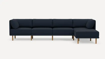 Range 5-Piece Sectional Lounger - Navy Blue - Performance Flatweave / Oak - Wood
