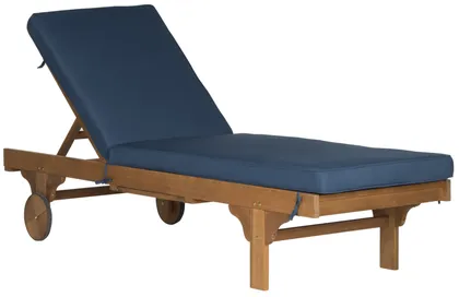 Newport Chaise Lounge Chair With Side Table - Natural/Navy - Safavieh