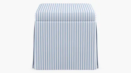 Skirted Storage Ottoman, Cornflower Classic Ticking Stripe