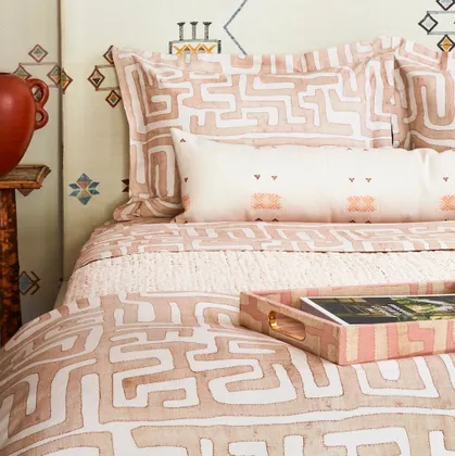 Blush Classic Kuba Cloth Sheet Set by St. Frank | Pink | Cal King | Cotton