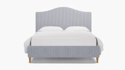 Camelback Bed, Navy Classic Ticking Stripe, Natural Square Tapered Leg, Queen