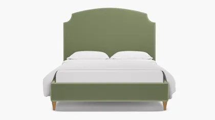 Cove Bed, Celadon Performance Plush Velvet, Natural Decorative Tapered Leg, King