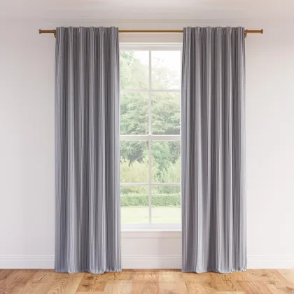 Printed Linen Curtain, Navy Classic Ticking Stripe, 50" x 96", Privacy