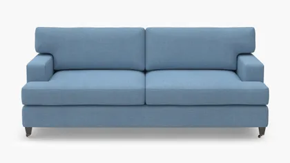 Classic Sofa, French Blue Everyday Linen, Espresso with Antique Brass Caster