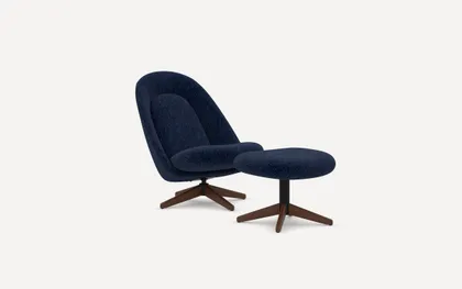 Airmail Chair with Ottoman - Navy Blue - Performance Boucle