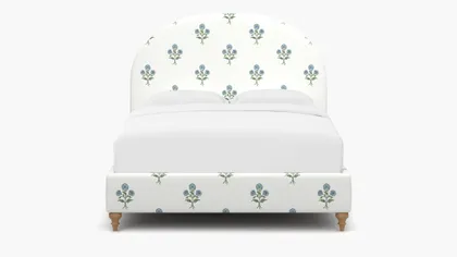 Demilune Bed, Blue Delphine, Natural Traditional Turned Leg, Full