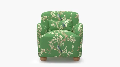 Club Chair, Jade Cherry Blossom, Natural Bun Foot