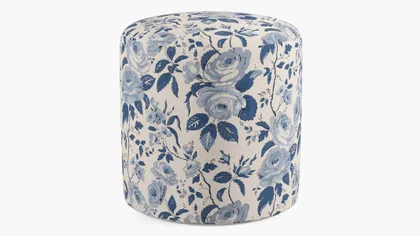 Drum Ottoman, Delft Chintz
