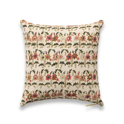 Pink Posy Suzani Pillow by St. Frank | 18" W x 18" H | Cotton/Silk/Linen