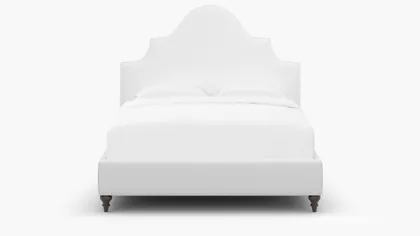 Statement Bed, White Twill, Espresso Traditional Turned Leg, King