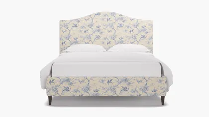 Camelback Bed, Blue Swallows, Espresso Square Tapered Leg, Twin