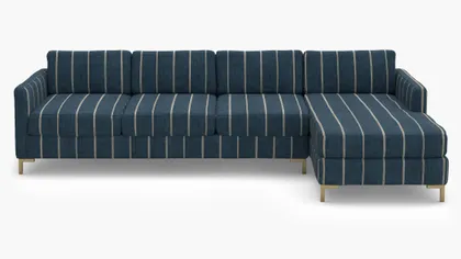 Modern Sectional, Right Facing, Indigo Felix, Brass L Leg