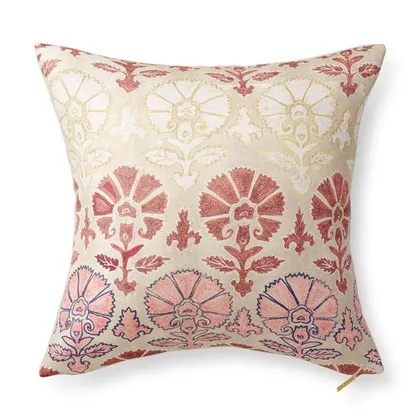 Blush Daisy Suzani Pillow by St. Frank | 22" W x 22" H | Cotton/Silk/Linen
