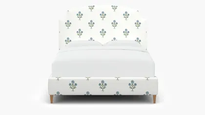 Cove Bed, Blue Delphine, Natural Square Tapered Leg, Queen