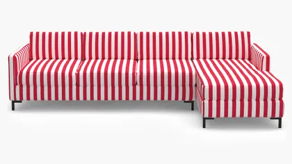 Modern Sectional, Right Facing, Red Cabana Stripe, Bronze L Leg
