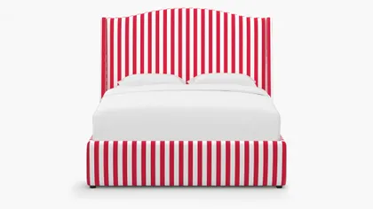 Curved Wingback Bed, Red Cabana Stripe, Queen