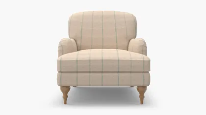 English Roll Arm Chair, Sky Felix, Natural Turned Wood Leg