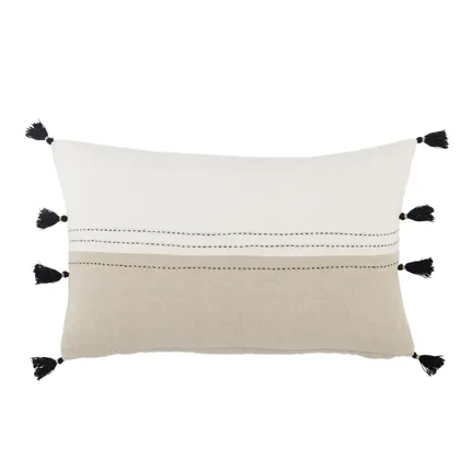 Yamanik Striped White/ Beige Pillow Cover (13"X21" Lumbar)