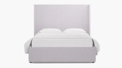 Modern Wingback Bed, Pink Classic Ticking Stripe, Twin