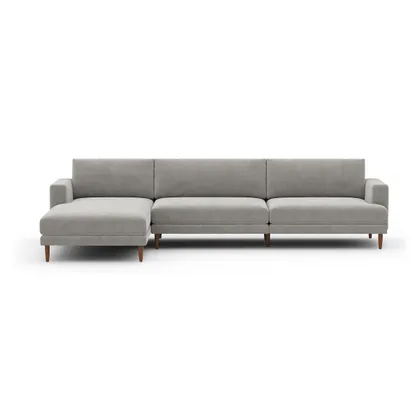 Ember Chaise Sectional - 124" / Crushed Gravel - Performance Chenille / Walnut - Wood