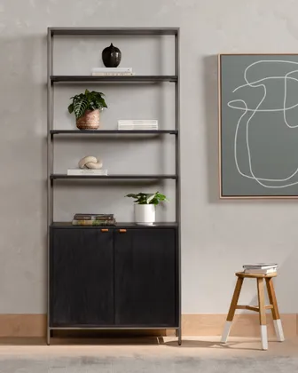Trey Modular Wide Bookcase - Black Wash Poplar