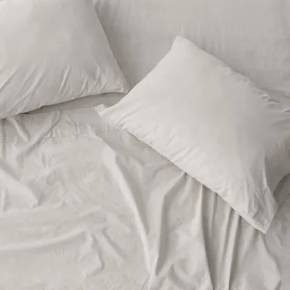 The Citizenry Stonewashed Organic Cotton Percale Bed Sheet Set | California King | Grey