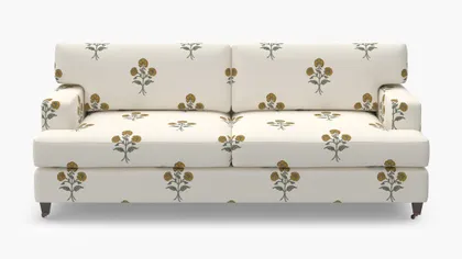 Classic Sofa, Marigold Delphine, Espresso with Antique Brass Caster