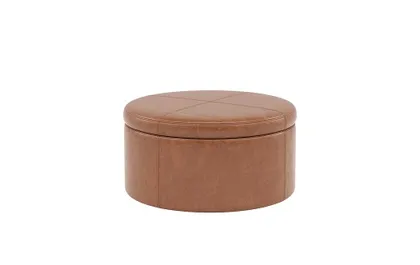 Colten Leather Round Storage Coffee Table Ottoman