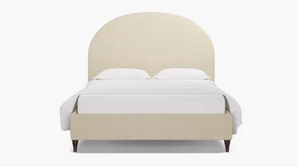 Demilune Bed, Talc Everyday Linen, Espresso Decorative Tapered Leg, Queen