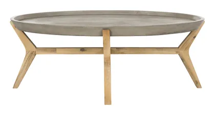 Hadwin Indoor/Outdoor Modern Concrete Oval 31.5-Inch Dia Coffee Table - Dark Grey - Safavieh