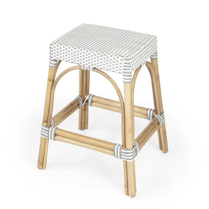Robias Gray/White Dot / Natural Rattan Frame Counter Stool