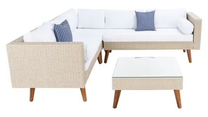Analon Outdoor Sectional - Beige/White - Safavieh