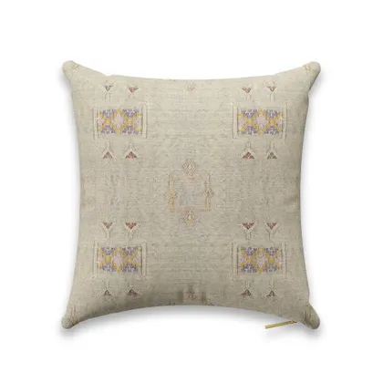 Iris Cactus Silk Pillow by St. Frank | Green | 18" W x 18" H | Cowhide/Silk/Linen