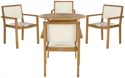 Chante 35.4-Inch Dia Round Table 5 Piece Dining Set - Natural - Safavieh