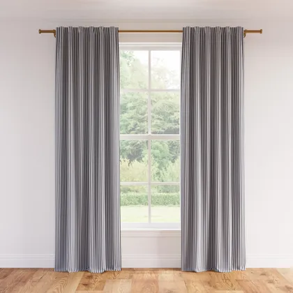 Printed Linen Curtain, Black Classic Ticking Stripe, 50" x 96", Privacy