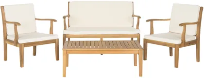 Montclair 4 Piece Outdoor Living Set - Natural/Beige - Safavieh