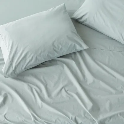 The Citizenry Stonewashed Organic Cotton Percale Bed Sheet Set | Queen | Seaglass