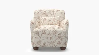 Club Chair, Terracotta Swallows, Walnut Bun Foot