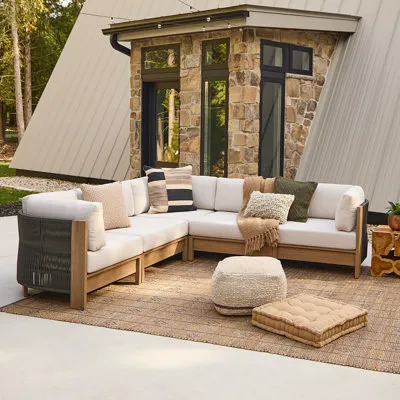 Stratton Outdoor 5-Piece Modular Patio Sectional In Beechwood With Sunbrella Cushions By Real Flame