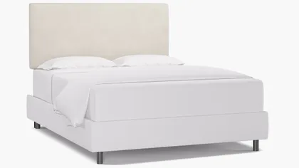 Square Back Headboard, White Classic Velvet, Queen