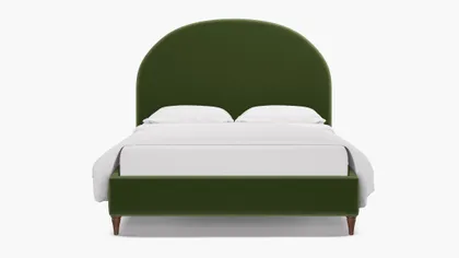 Demilune Bed, Essex Performance Velvet, Walnut Decorative Tapered Leg, King