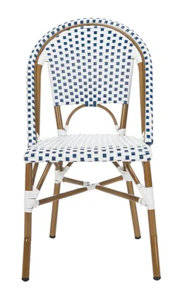 Salcha Indoor-Outdoor French Bistro Stacking Side Chair - Blue/White/Light Brown - Safavieh