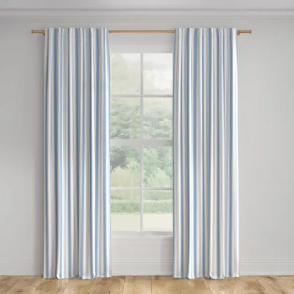 Printed Linen Curtain, Cornflower Regency Stripe, 50" x 96", Blackout